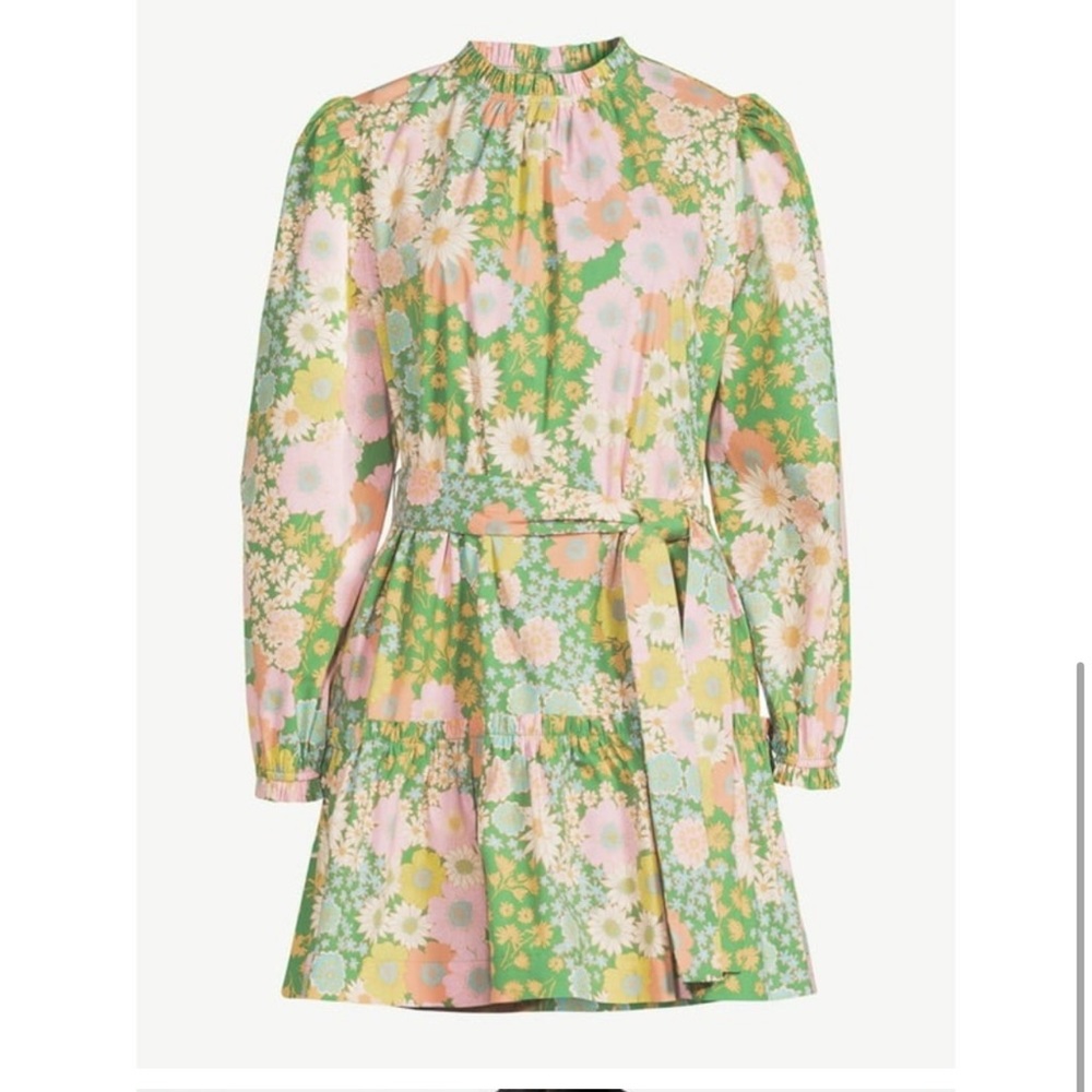 NWT Scoop Floral Poplin Dress with Tiered Skirt & Best Tie, Size L